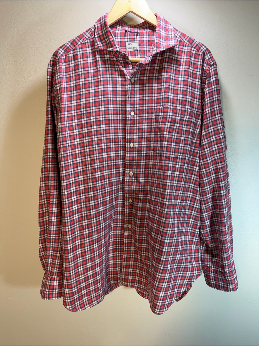 Mason Red and White Plaid Button-Down Shirt